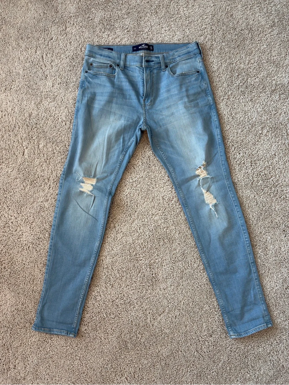 Hollister Men’s Skinny Jeans Light Blue Distressed